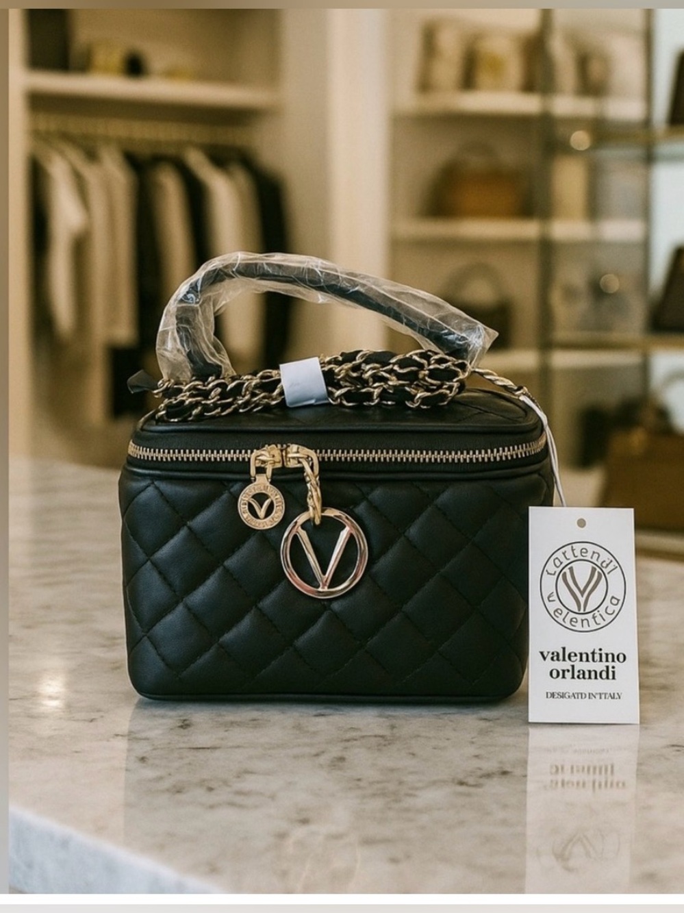 Valentino Orlandi Black Quilted Top-Handle Mini Bag